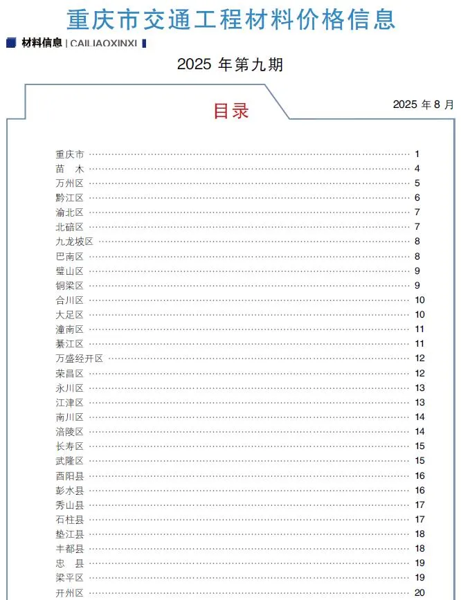 重庆2025年9月交通工程信息价