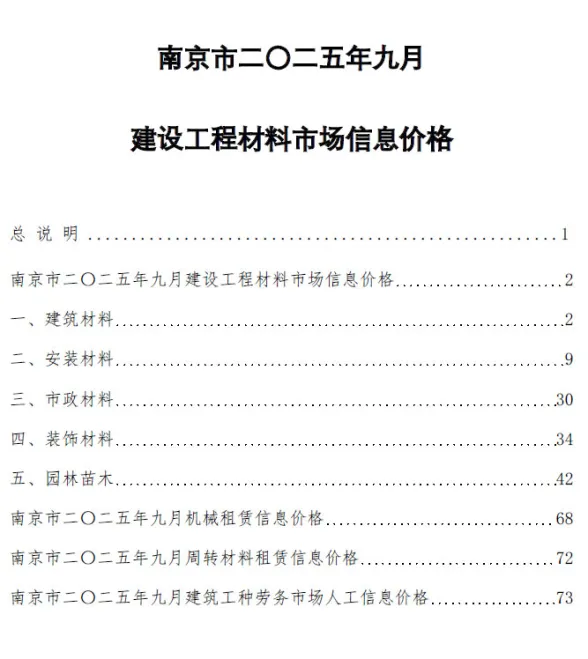 南京2025年9月建材指导价