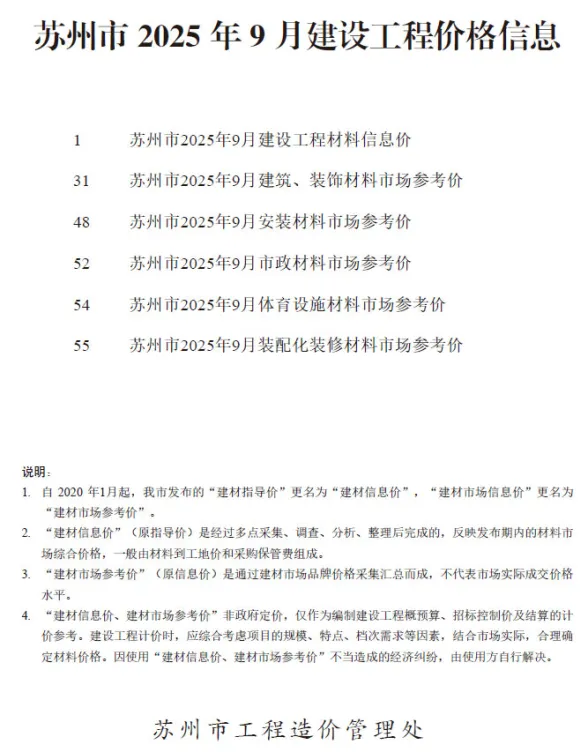 苏州2025年9月工程造价信息