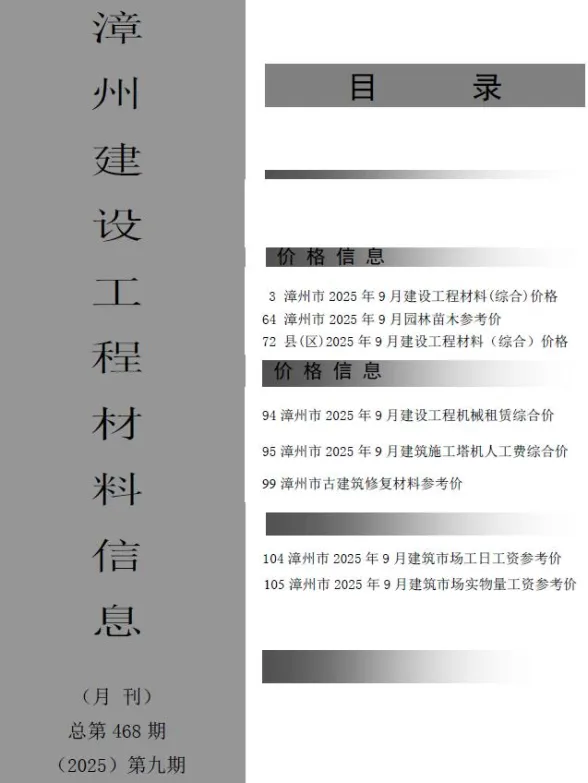 漳州市2025年9月建设工程材料信息封面