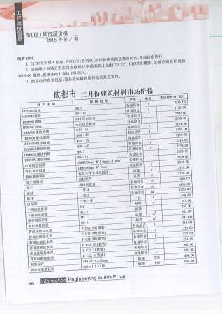 成都2016年3期造价信息