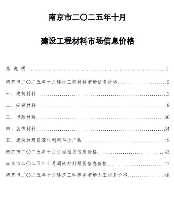 南京2025年10月工程信息价期刊扫描件pdf 南京2025年10月工程信息价