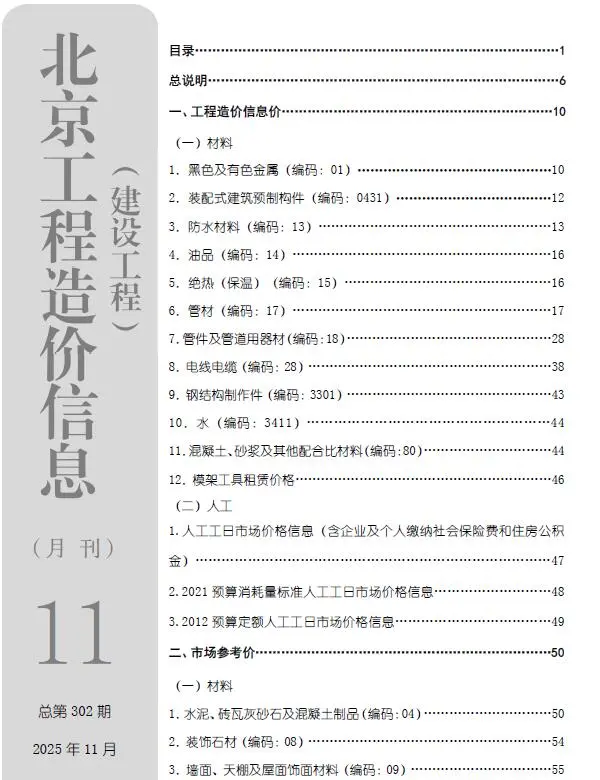 北京市2025年11月工程造价信息价扫描件PDF
