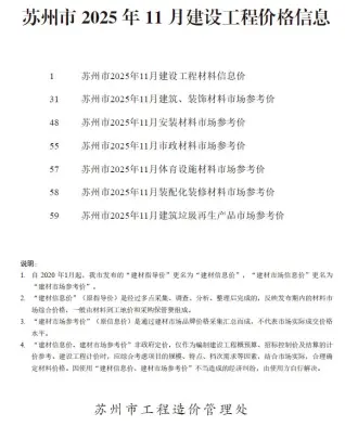 苏州2025年11月电子版工程造价信息价封面第一页