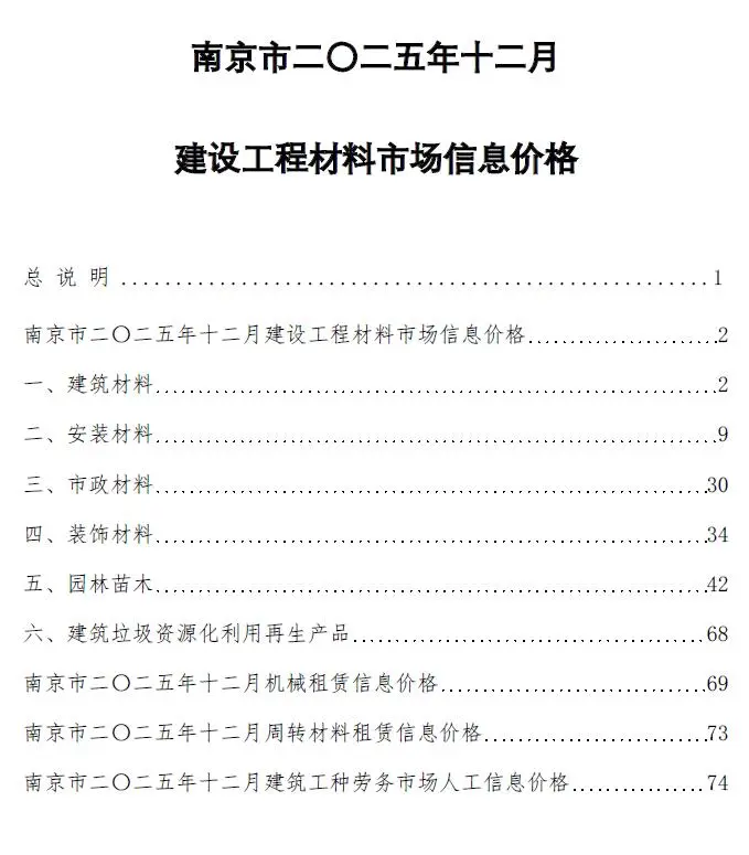 南京市2025年12月工程造价信息价扫描件PDF