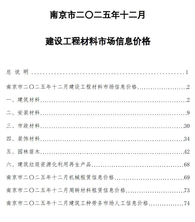 2025年12月南京建设工程材料市场价价格电子版 南京2025年12月建设工程材料市场价价格(造价信息)封面