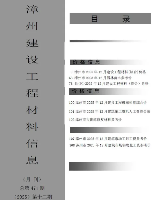 漳州市2025年12月建设工程材料信息封面