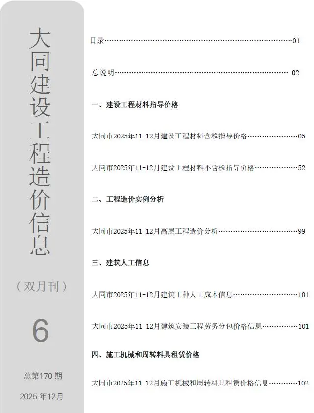 大同市2025年11-12月(第6期)建材信息价扫描件PDF