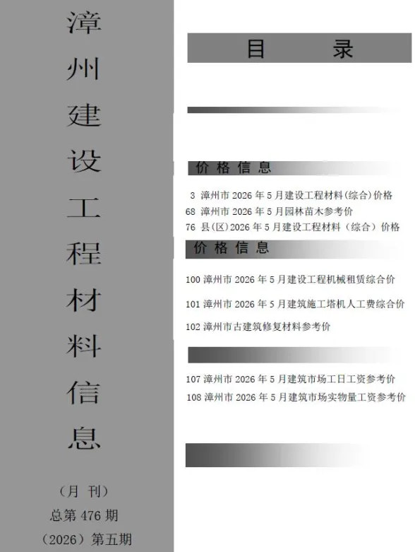漳州市2026年5月建材造价信息PDF第一页