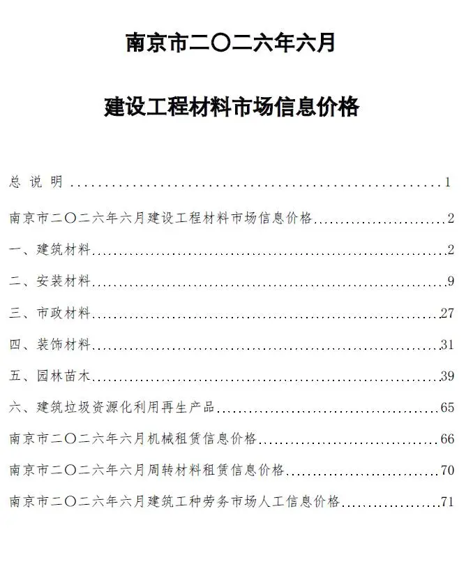 南京市2026年6月造价管理信息期刊第一页