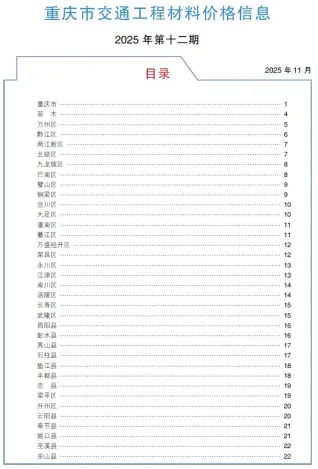 重庆2025年12月交通工程材料价封面(建材参考价)
