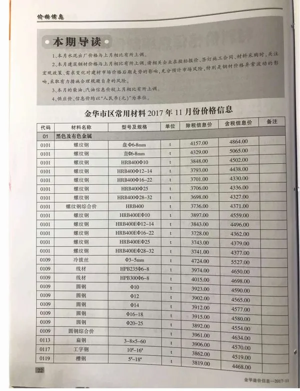 金华市2017年11月电子版造价信息