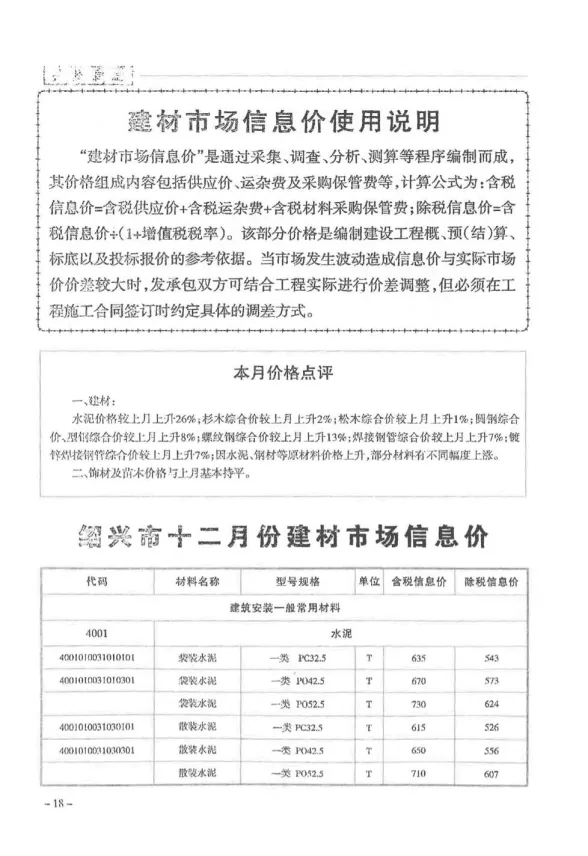 绍兴市2017年12月建设工程造价管理信息封面