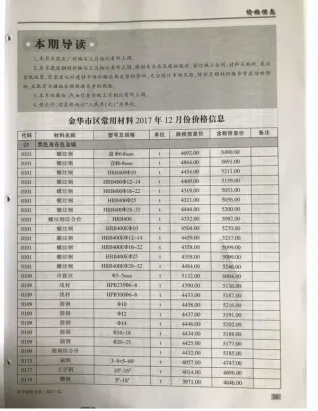 金华市2017年12月造价信息简介首图(施工建材取价指导)