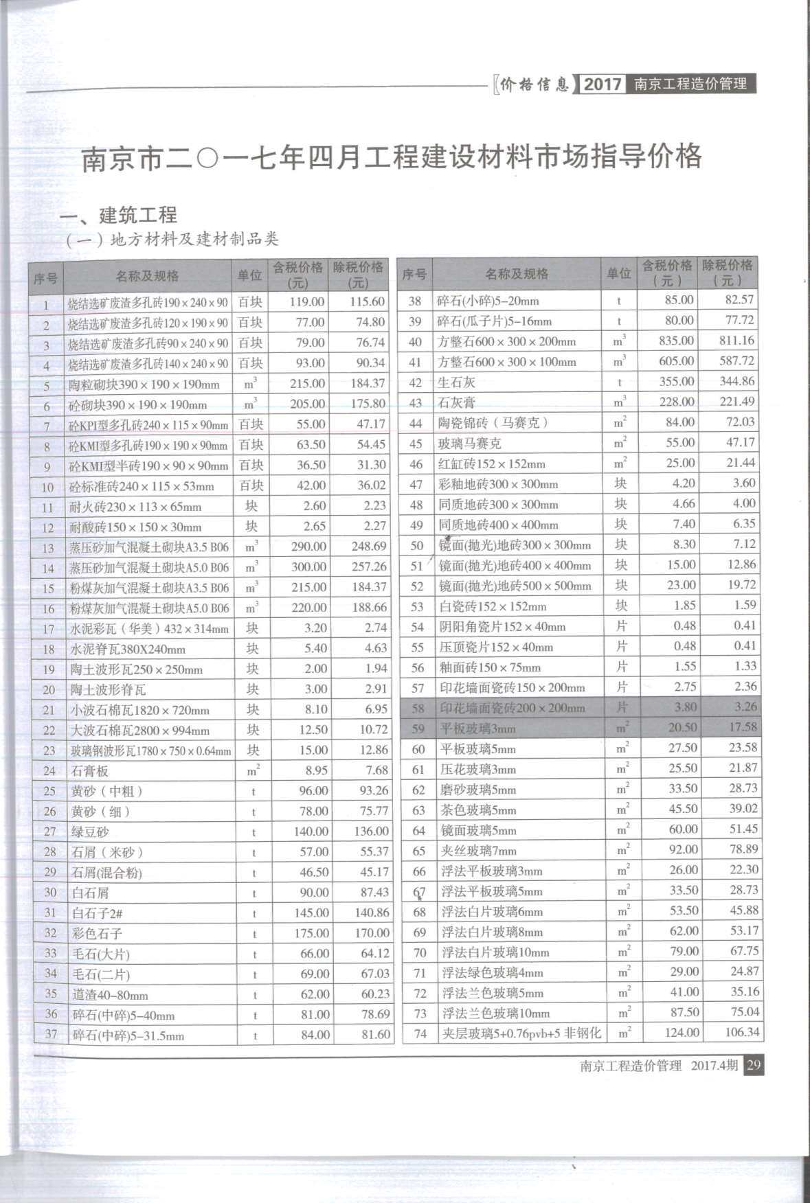 南京市2017年4月造价信息造价信息期刊PDF扫描件