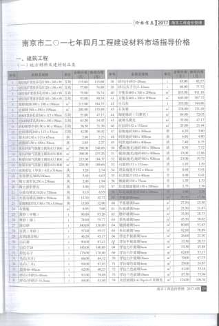 南京2017年4期造价信息