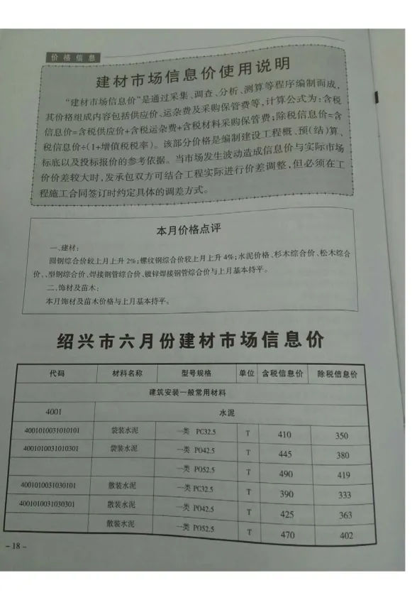 绍兴市2017年6月建设工程造价管理信息封面