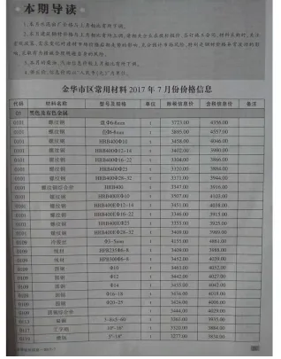金华市2017年7月造价信息架构解析首图(工程价格参考信息)
