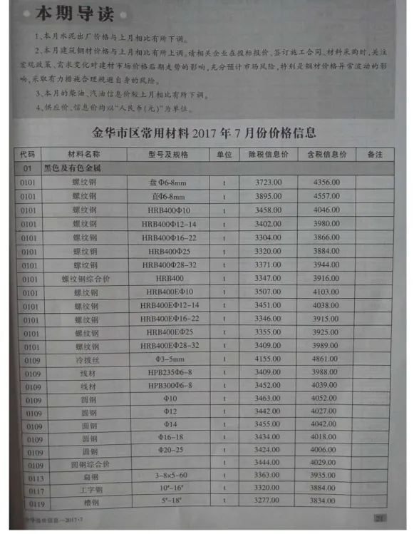 金华市2017年7月建材造价信息PDF第一页