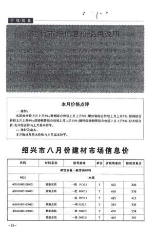 绍兴2017年8月造价信息