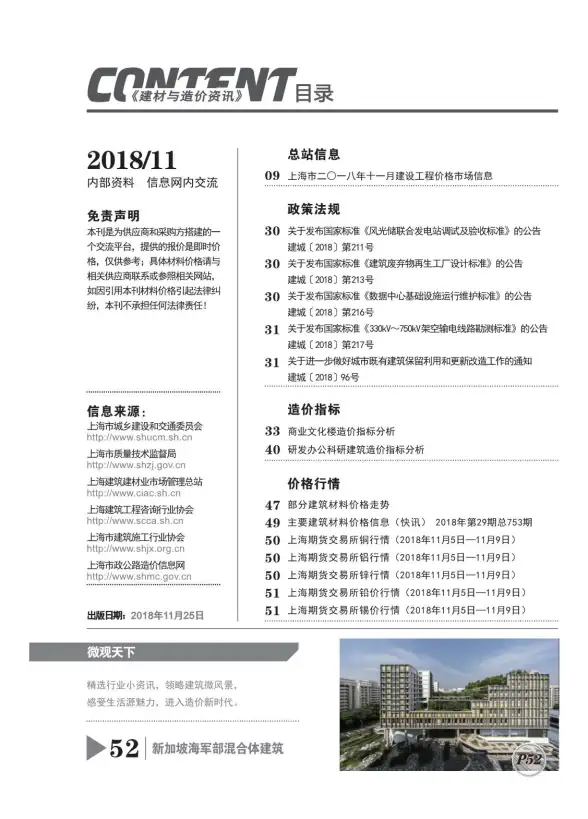 上海市2018年11月结算造价信息