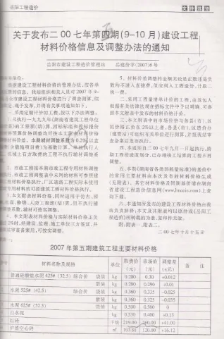 岳阳市2007年5期造价信息覆盖面首图(工程材料指导价)
