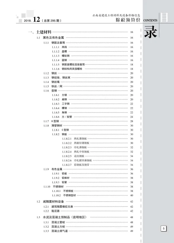 云南省2018年12月建材价格PDF第一页