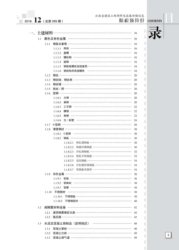 云南省2018年12月造价信息