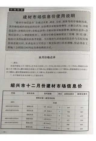 绍兴市2018年12月造价信息结构分析首图(建材价格汇编)