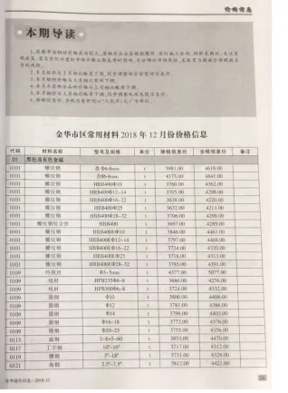 金华市2018年12月造价信息核心概述首图