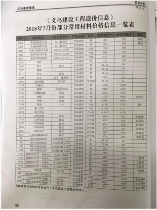 义乌市造价信息2018年7月含义介绍首图(工程材料定价参考)