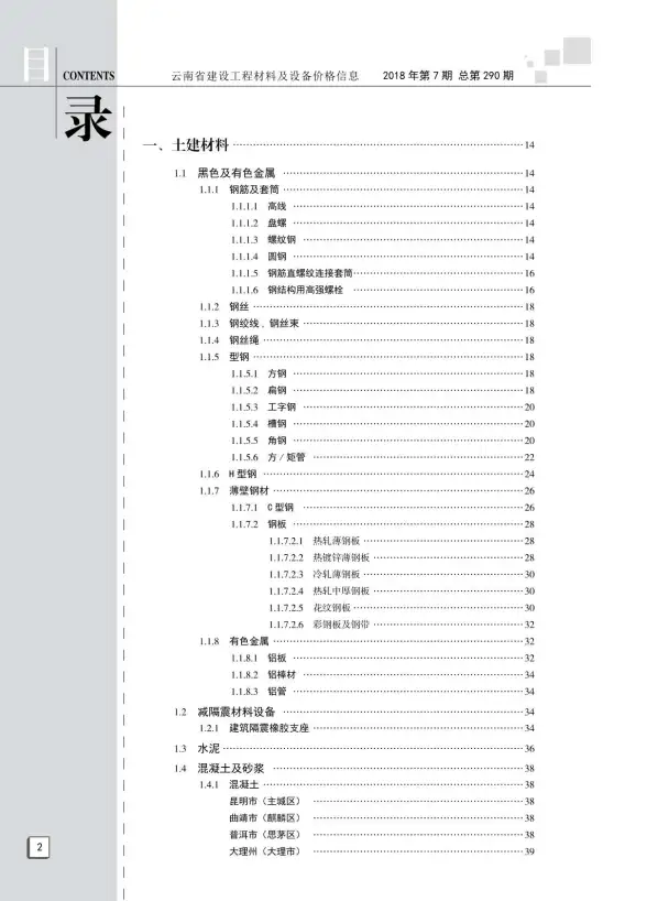 云南省2018年7月造价信息