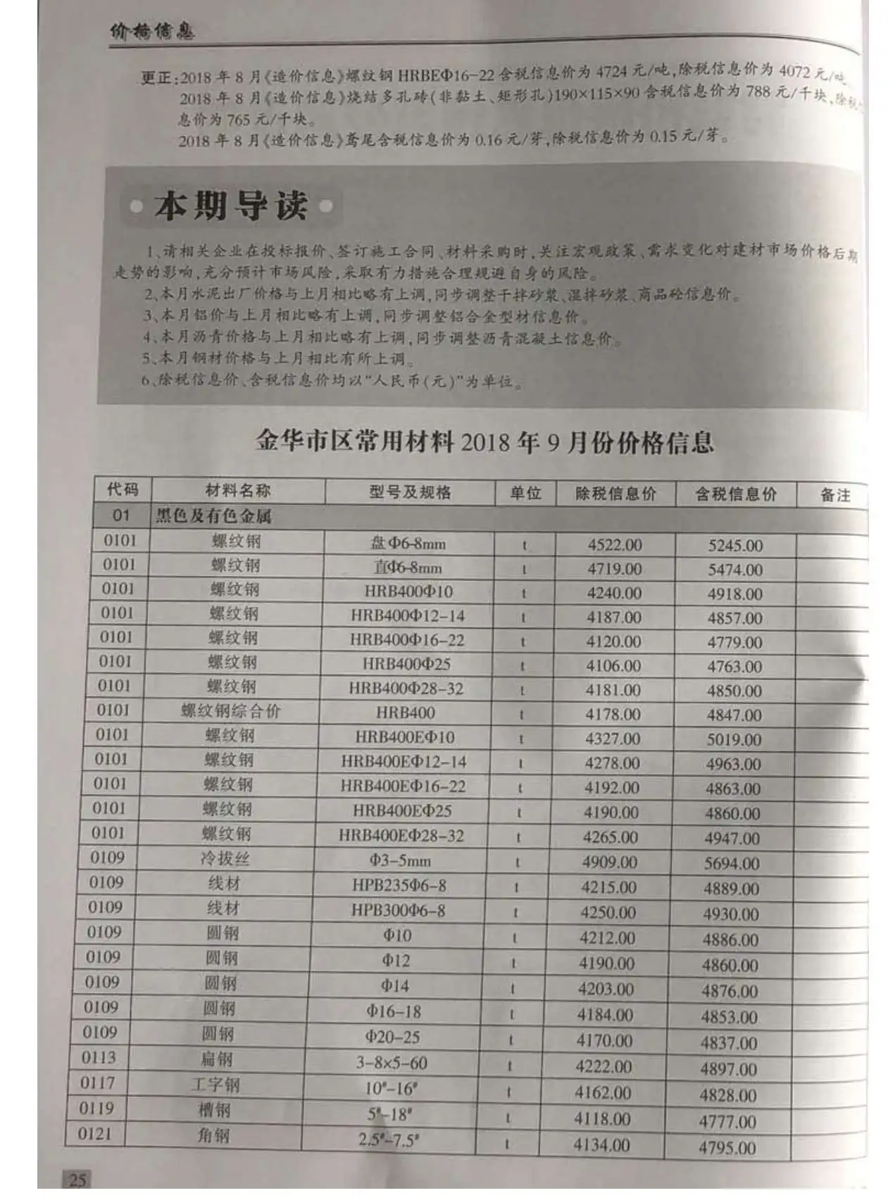2018年金华造价信息
