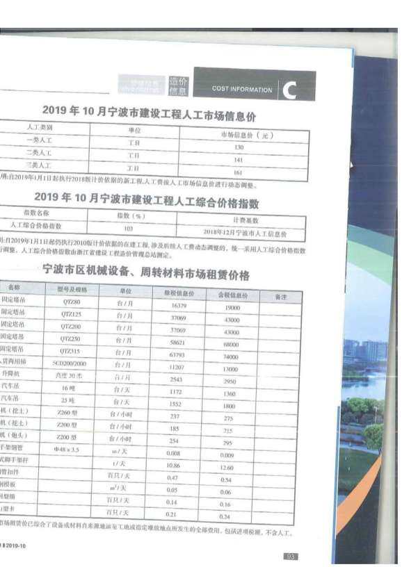 宁波市2019年10月材料价格信息