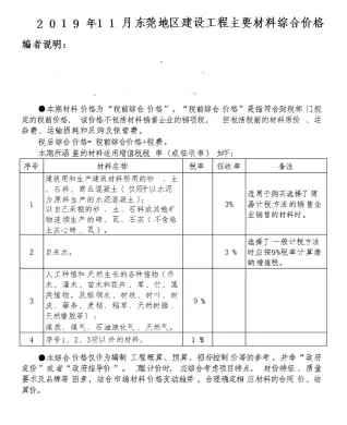 东莞市2019年11月造价信息主要概念首图