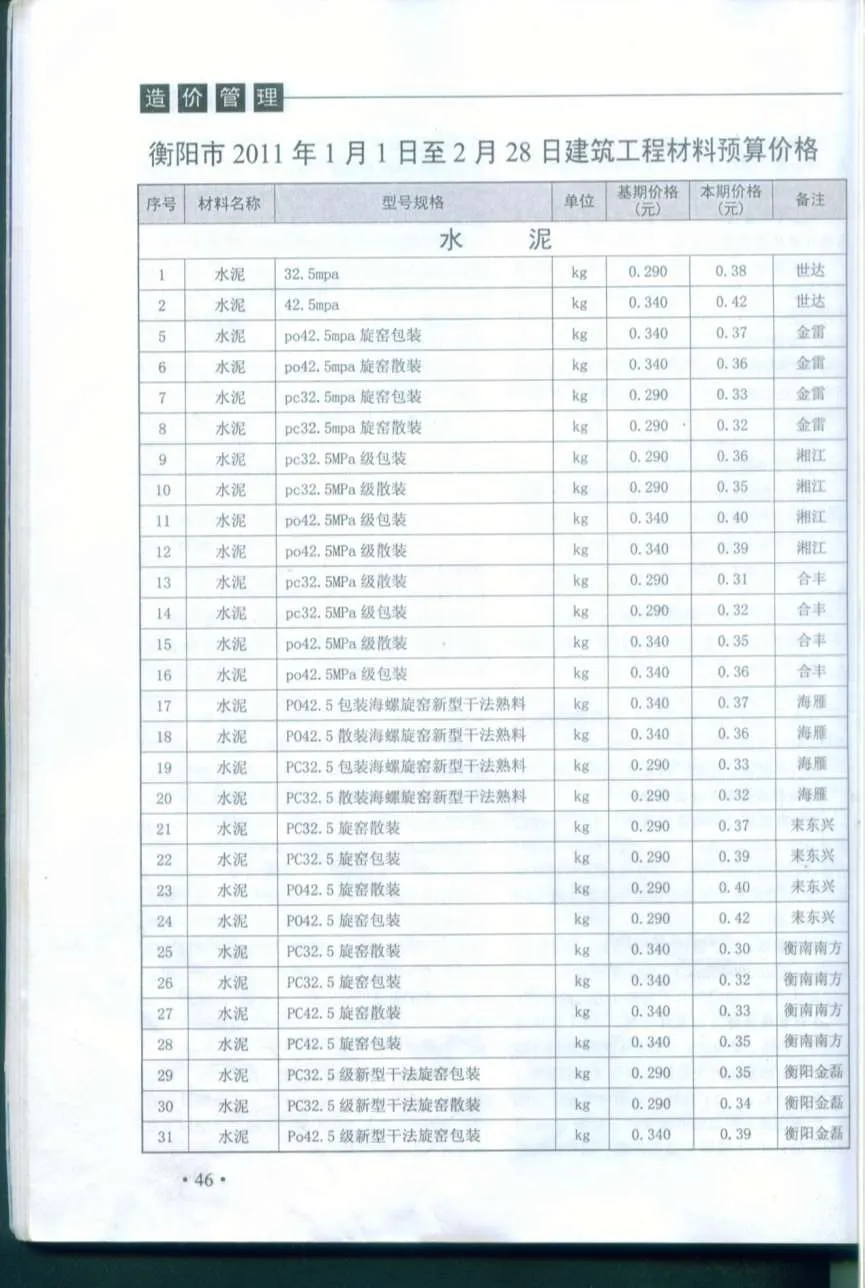 衡阳市2011年1月造价信息pdf