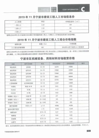 宁波2019年11月建设工程造价信息