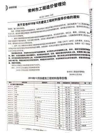 2019年12月常州工程造价信息