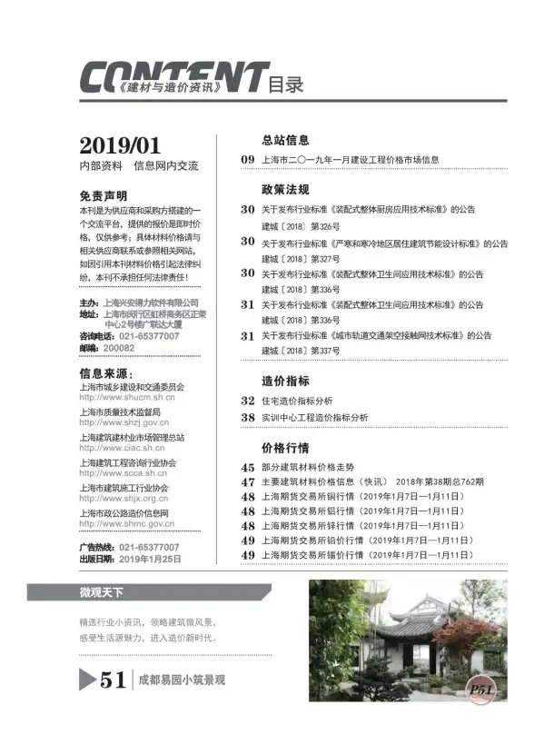 上海市2019年第1期材料造价信息