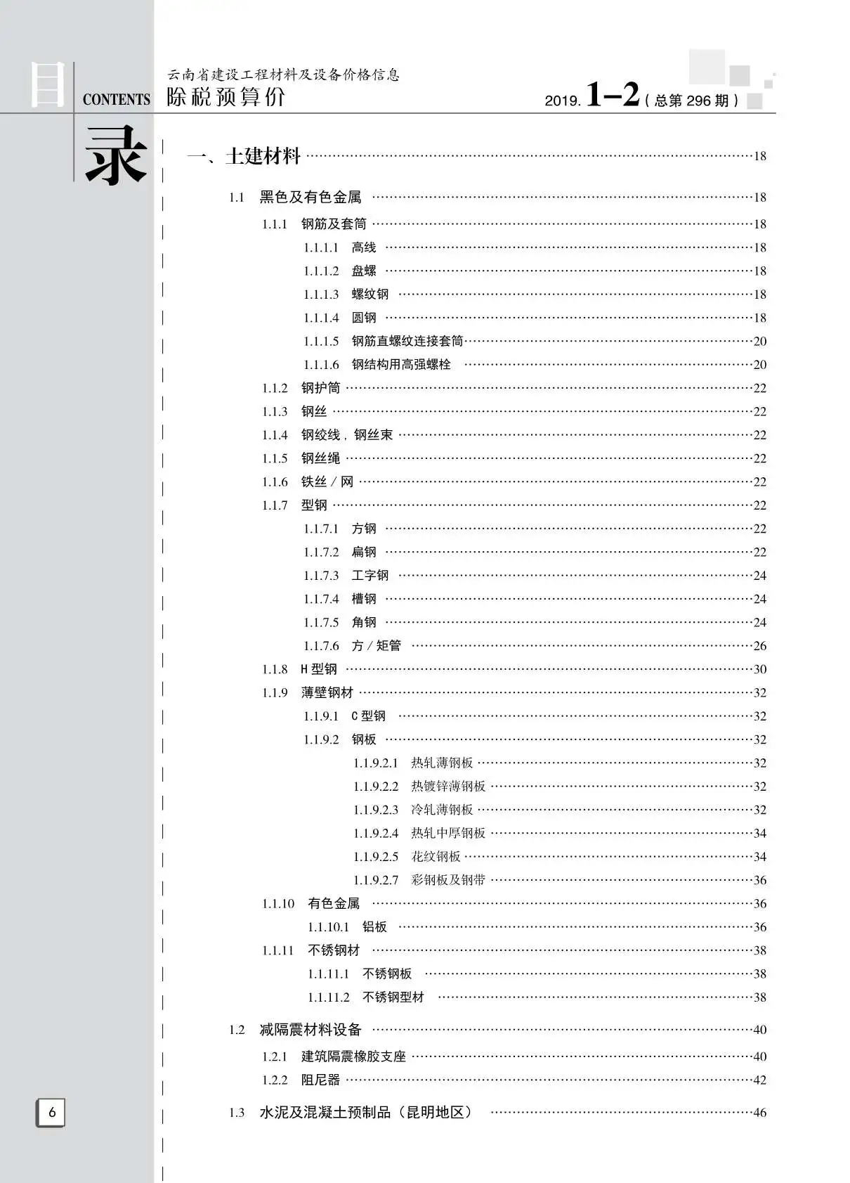云南省2019年第1期工程造价信息价扫描件PDF