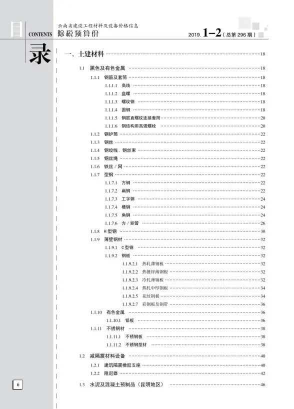云南省2019年第1期招标造价信息