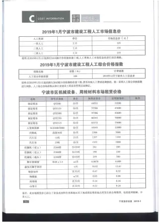 宁波市2019年第1期铝合金门窗工程造价信息价封面