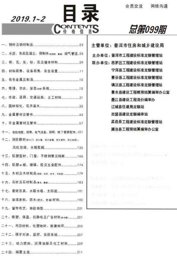 普洱市2019年第1期招标造价信息