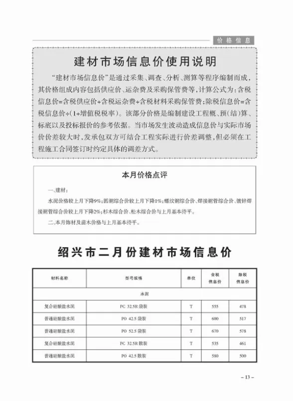 绍兴市2019年第2期材料造价信息