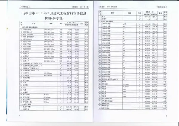 2019年第2期马鞍山建设工程造价管理信息