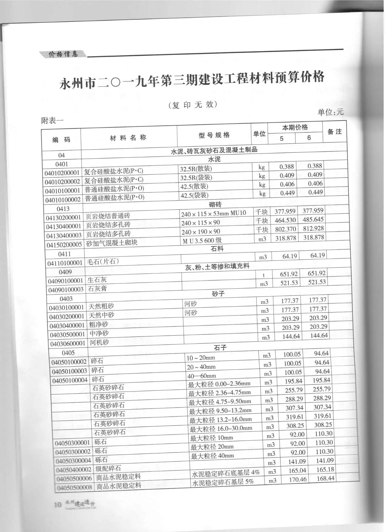 永州2019年第3期电子版建设造价
