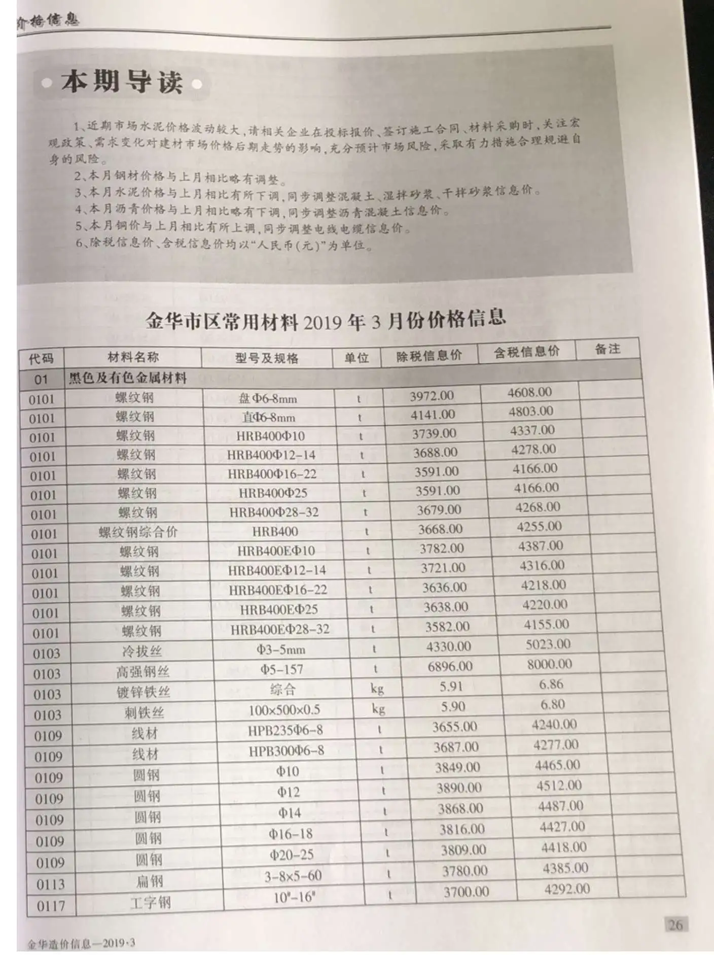 金华2019年第3期造价信息