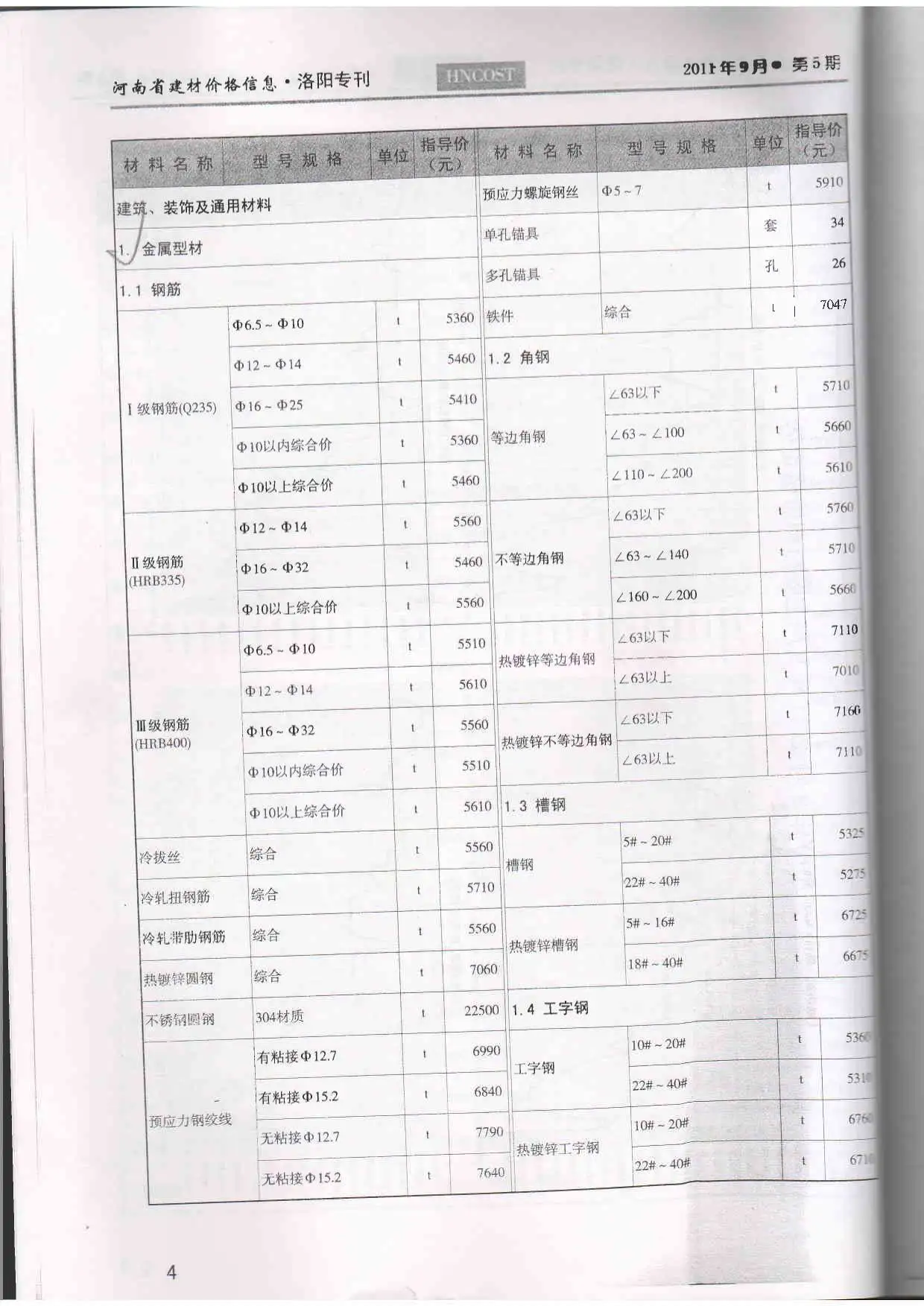 洛阳市2011年第5期电子版建设工程造价信息