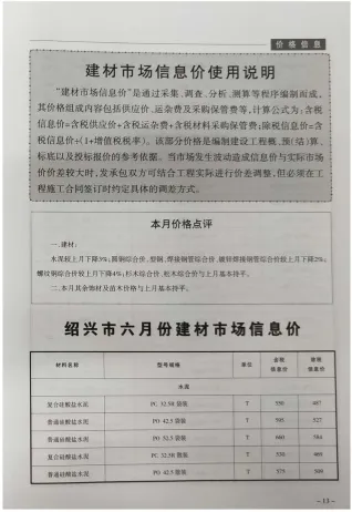 绍兴市2019年6期造价信息内容背书首图(工程材料定价参考)