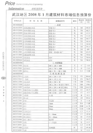 2008年第1期武汉混凝土工程造价信息价电子版